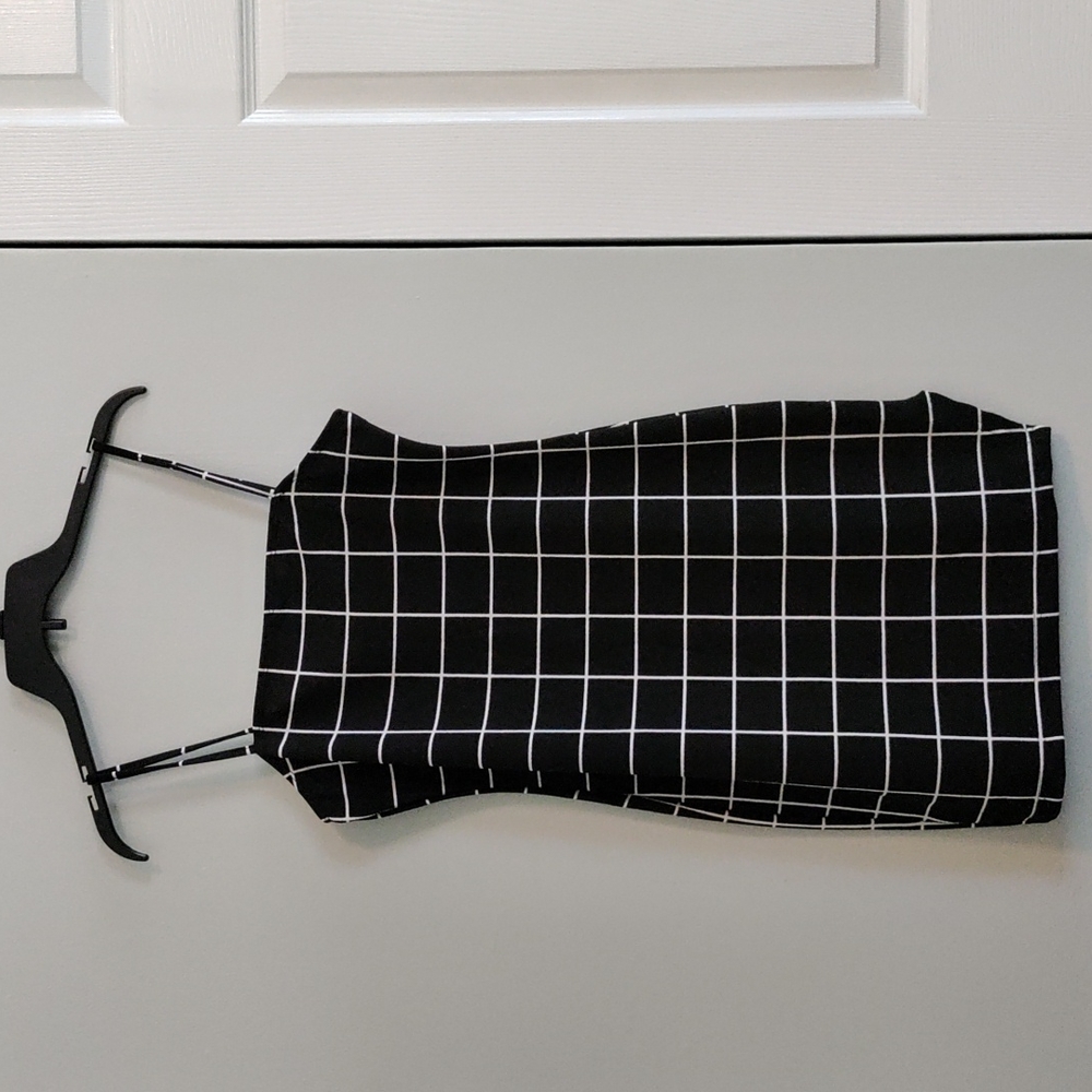 Sheen black and white grid bodycon dress